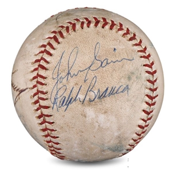 Hall of Famers and Stars Signed Baseball With (7) Signatures Including DiMaggio, Rose, and Slaughter